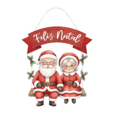 Imagem de Placa Decorativa Decoração Feliz Natal Casal Noel no Balanço 23x36 - E