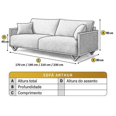 Imagem de Sofá Fixo 4 Lugares Luxo 250cm Arthur Bege Claro
