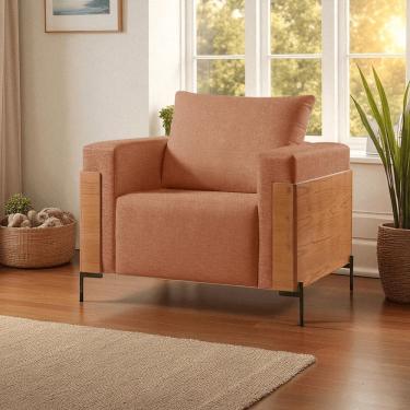 Imagem de Poltrona para Sala de Estar Metal Madeira Maciça Heitor Luxo Terracota