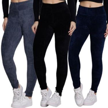 Imagem de KIT 3 Calça Legging Cotelê Veludo WLS Modas Grossa Cós Alto Inverno Ci