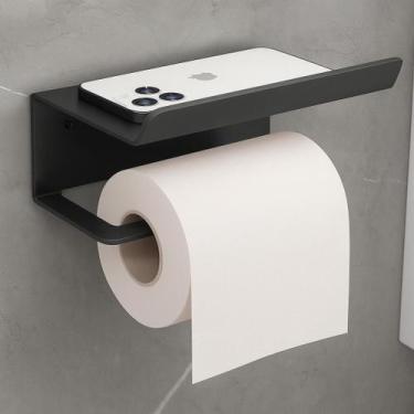 Imagem de Suporte Papel Higiênico C/ Prateleira Porta Celular PRETO - Genérico