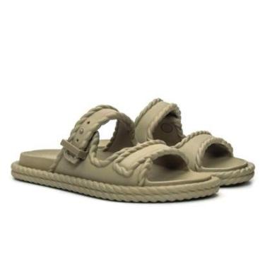 Imagem de Sandalia Feminina Tranças Confortavel Elegante Verde Militar-Feminino