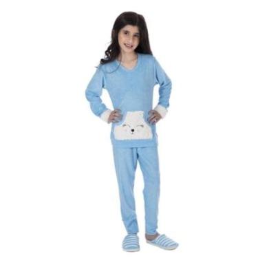 Imagem de Conjunto Pijama Calça e Blusa Manga Longa Inverno Plush Infantil Victory Bolso Bordado Com Pelinho-Feminino