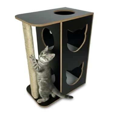 Imagem de Arranhador para Gatos com Casa e Playground em MDF 15mm – Móveis e Brinquedos para Gatificação (Preto)