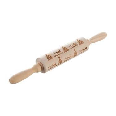 Imagem de Baoblaze Rolo de massa de madeira em, decoração de cozinha, ferramenta de cozinha faça você mesmo, carimbos de biscoito, rolo para assar, decorar, árvore de Natal