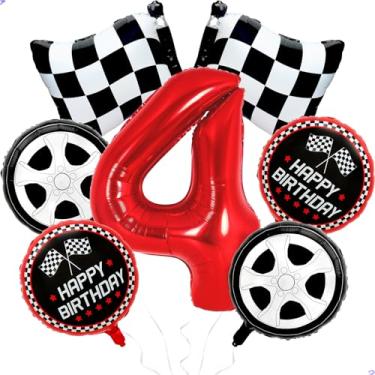 Imagem de Racing Car Balloons Need Four Speed Birthday Decorations for Boys, 40 inch Race Car Balloon for Car Theme Need 4 Speed Birthday Decoration, Foil Mylar Black Red Tire Balloons 4th Car Party Supplies