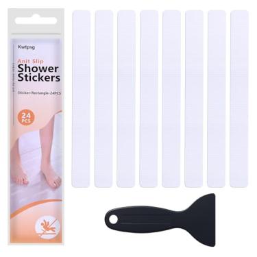 Imagem de Kwtpsg 24 peças adesivos antiderrapantes para banheira, adesivos fortes e invisíveis, tiras de chuveiro antiderrapantes para adultos com raspador para banheira, piscinas e escadas (transparente