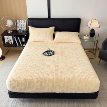 Imagem de ZIQINPSQ Lençol de flanela tamanho casal – 1 lençol de cama quente de inverno com bolso profundo (38 cm), resistente ao encolhimento e desbotamento, qualidade hoteleira, chiffon limão