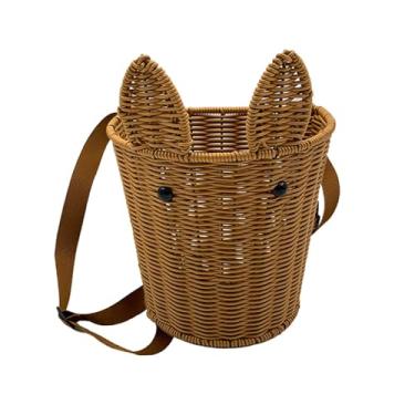 Imagem de Dynwave Cesta de armazenamento infantil feita à mão com orelhas e olhos de, mochila infantil de vime PP para compras, e casa