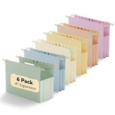 Imagem de NORDUN Pastas de arquivo suspensas de plástico, tamanho carta, pacote com 6 expansões resistentes de 10 cm, pastas suspensas de grande capacidade com abas, organizador de armário de arquivo para