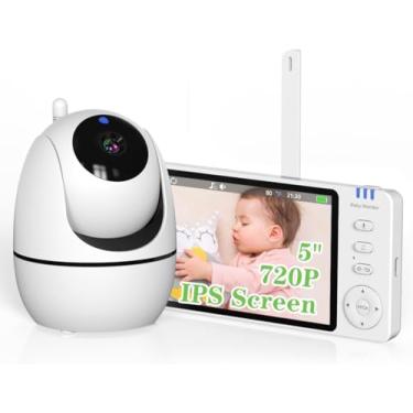 Imagem de Babá Eletrônica com Tela, 5" 1080p HD Monitor de Bebê com Câmera, baby monitor Sem Wifi, Visão Noturna, Comunicação Bidirecional, Sensor de Temperatura, Panorâmica Inclinação, 110/220v