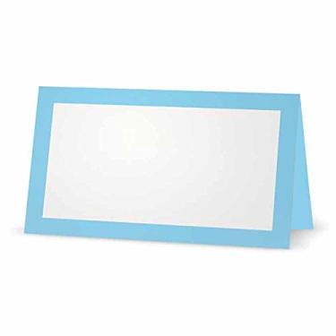 Imagem de Cartões de lugar azul claro - estilo plano ou barraca - pacote com 10 ou 50 - branco em branco frontal cor sólida borda colocação mesa nome assento jantar papelaria artigos de festa ocasião evento