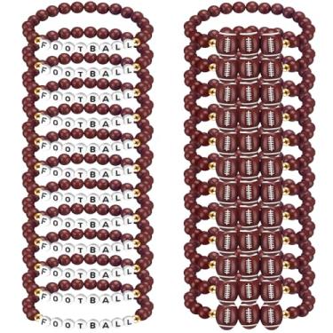 Imagem de Huquary Pacote com 24 pulseiras esportivas ajustáveis com contas de argila e letras de bola, presentes de dia para adolescentes, mulheres, homens e adultos, diameter about 7.5 inches/ 19.05 cm