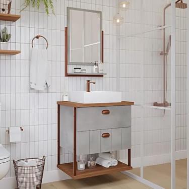 Imagem de Gabinete de Banheiro 2 Gavetas 61 cm com Cuba e Espelheira (Freijó/Cimento)