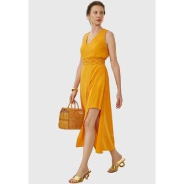 Imagem de Vestido Longo Solto Decote V Sem Manga Amarelo Maria Valentina-Feminino