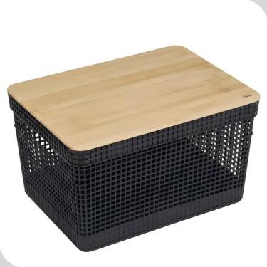 Imagem de Cesto Organizador Grid 20L com Tampa de Bambu  Organização com Estilo 