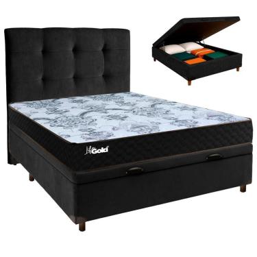 Imagem de Cama + Bau Preto E Colchão Molas Ensacadas Casal - Life Gold Paropas + Cabeceira