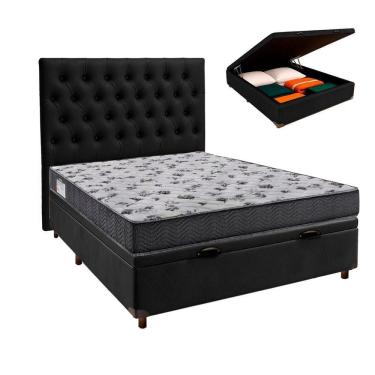 Imagem de Cama Box Bau + Colchão Casal Ortobom D33 Iso100 + Cabeceira Estofada