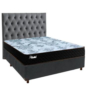 Imagem de Cama + Box Cinza E Colchão Molas Ensacadas Casal - Life Gold Paropas + Cabeceira