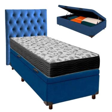 Imagem de Cama Box Bau + Colchão Solteiro Ortobom D33 Iso100 + Cabeceira Estofada