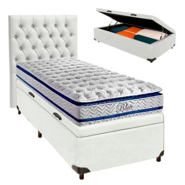 Imagem de Kit Cama Box Bau + Cabeceira + Colchão Solteiro Molas Ensacadas - Blue - Paropas
