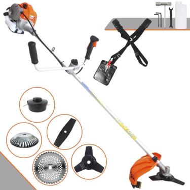 Imagem de Roçadeira Aparador de Grama À Gasolina VR430P 43cc 1,7HP Com Carretel e Faca 2 Pontas + Faca 3 Pontas, Faca 40 Dentes de Vídea e Disco Escova de Aço