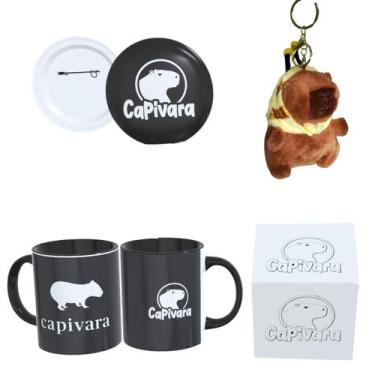 Imagem de Kit Completo Capivara  Caneca Estampada, Botton 4,4cm, Pelúcia de Capi