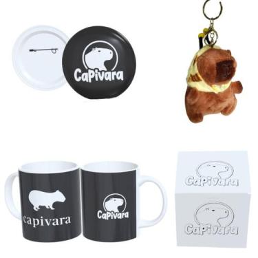 Imagem de Kit Completo Capivara  Caneca Estampada, Botton 4,4cm, Pelúcia de Capi