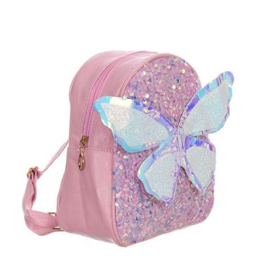 Imagem de Mochila Bolsinha Borboleta Brilhante Asa 3d Brilho Glitter Infantil Pa