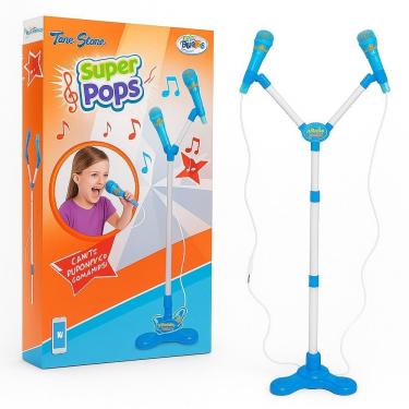 Imagem de Kit Microfone Infantil Duplo Com Pedestal Conecta No