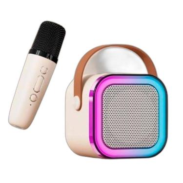 Imagem de Caixa Som Karaokê Portátil Bluetooth Microfone Sem Fio Led