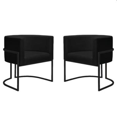 Imagem de Kit 2 Poltronas Decorativa Consultório Luna Suede Base Preta - Straso 