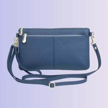 Imagem de Bolsa tiracolo pequena com zíper triplo, bolsas leves de couro vegano, bolsa de mão com compartimentos ajustáveis para cartão, Azul