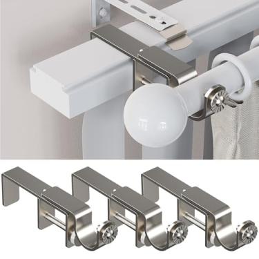 Imagem de Artifino Suporte de varão de cortina para persianas montadas externas, sem necessidade de furadeira, sem necessidade de ferramentas, ajuste para cabeçalho retangular (5 a 7,6 cm, níquel 3 pacotes