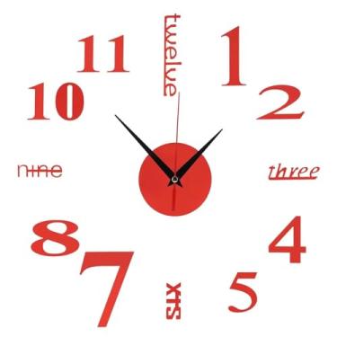 Imagem de SEEK RARE DIY Relógio de parede silencioso sem moldura operado por bateria 15,7 polegadas vermelho acrílico relógio de parede adesivos modernos relógios de parede para sala de estar, cozinha, quarto