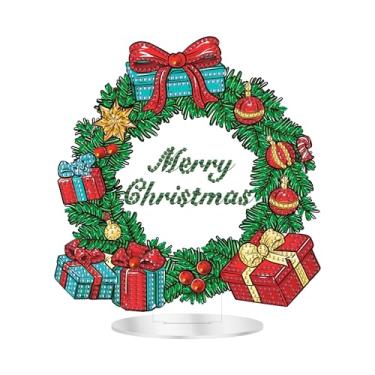 Imagem de Zariocy Kits de arte de diamante de mesa 5D para adultos – Enfeite especial de mesa de guirlanda de Natal dupla face com strass, kit de artesanato de pintura de diamante DIY Home Stand Up Merry