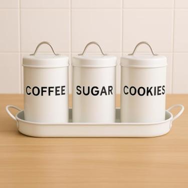 Imagem de KIT 3 POTES LATA DE MANTIMENTOS COFFEE SUGAR COOKIES COM BANDEJA INDUSTRIAL BRANCO - LINHA DOM