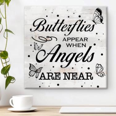 Imagem de Pôster de arte de parede em memorial, presente de simpatia religiosa, borboletas aparecem quando os anjos estão próximos, decoração de parede para casa 20 x 20 cm