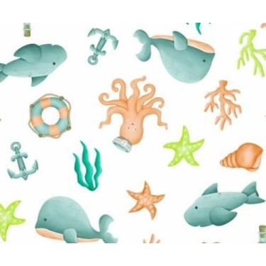 Imagem de Tecido Tricoline Digital Fundo do Mar Verde (Vida Marinha) - Coleção B