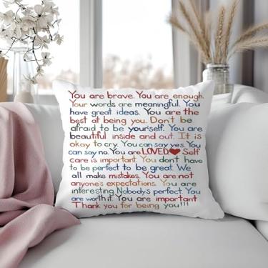 Imagem de You are Brave Enough Importante Minimalista Colorida Tipografia Arte Fronhas 45,7 x 45,7 cm, Presentes Inspiradores, Frases Positivas Decorativas, Fronhas