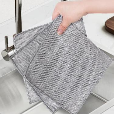 Imagem de 10 Panos de arame para lavar louça, pano de limpeza multiuso sem arranhões, 20 x 20 cm, pano de prato de metal, toalha de pano para cozinha, pia, fogão