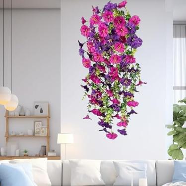 Imagem de 74 cm Flor artificial de glória da manhã verde ratã planta falsa hera para parede interna e externa, casamentos, pátios, varandas, decoração (roxo vermelho)