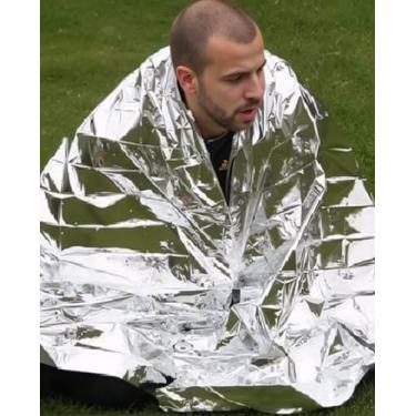 Imagem de Cobertor térmico de sobrevivência 51x83 – envoltório de emergência refletivo de dupla face | Barreira de calor portátil para acampamento, primeiros socorros e preparação para desastres