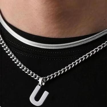 Imagem de Coleção de 26 colares com pingente de alfabeto em camadas, design de corrente dupla (cobra e elos cubanos), joias urbanas hip hop para uso diário e casual, One Size, Aço inoxidável, Sem Pedra Preciosa
