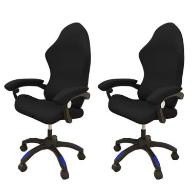 Imagem de Lzyjckh Capa para Cadeira Gamer com Apoio de Braço Capas para Cadeiras de Escritório Protetor Elástico Removível para Cadeira de Escritório e Computador Para Decoração de Casa,Black,2 Packs
