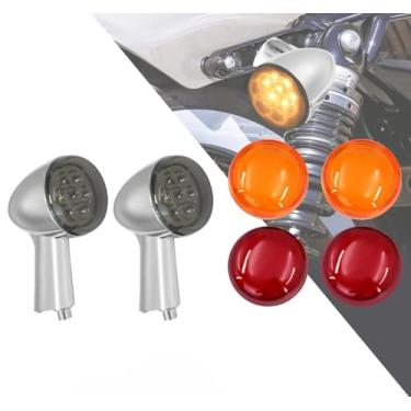 Imagem de HDBUBALUS Luz traseira indicadora de luz LED de seta com 6 peças de lente adequada para Harley Sportster XL 883 1200 1992-2022 carcaça cromada de braço longo