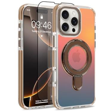 Imagem de MOWIME Capa magnética para iPhone 16 Pro Max com suporte [compatível com Magsafe] [Design fluorescente moderno] [1 protetor de tela] Capa fosca translúcida fina para iPhone 16 Pro Max 6,9 polegadas