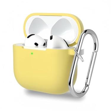 Imagem de Capa protetora para AirPods 4 para homens e mulheres, capa protetora colorida de silicone macio com chaveiro, capa de proteção total contra quedas para AirPods 4ª geração, amarela