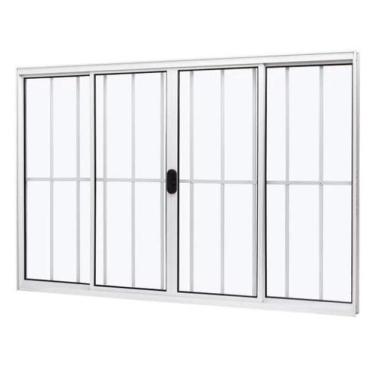 Imagem de Janela 4 Folhas com Grade Alumínio Brilhante, Branco ou Preto Linha 18