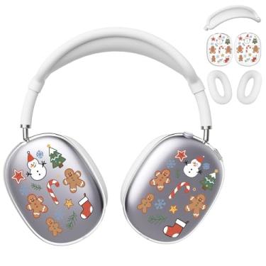 Imagem de BlHMCASE Capa de fone de ouvido para AirPods Max, fofo Kawaii Christmas Gingerbread Man Clear Ear Cups, capa de silicone branca para fones de ouvido para Apple AirPods Max